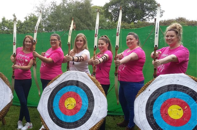 Archery at a hen party at Talkin Tarn near Carlisle.